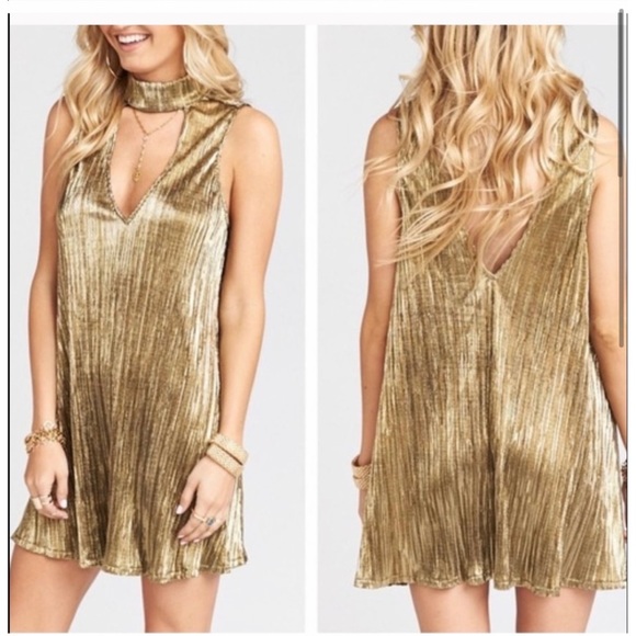 Show Me Your MuMu Dresses & Skirts - Show Me Your Mumu gold pleated chocker neck dress